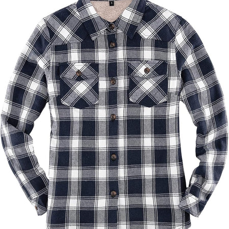 Womens Sherpa Lined Flannel Jacket with Hand Pockets, Plaid Button down Fuzzy Shirt Jackets