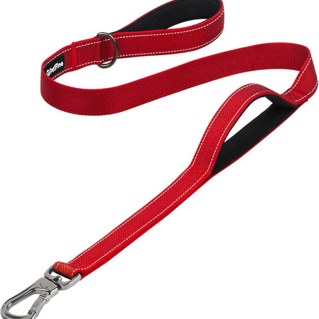 4FT Heavy Duty Dog Leash with Soft Padded Double Handle, Durable Strong Clasp Dog Leashes, Reflective Nylon Walking Lead for Large,Medium,Small Breed Dogs, Red