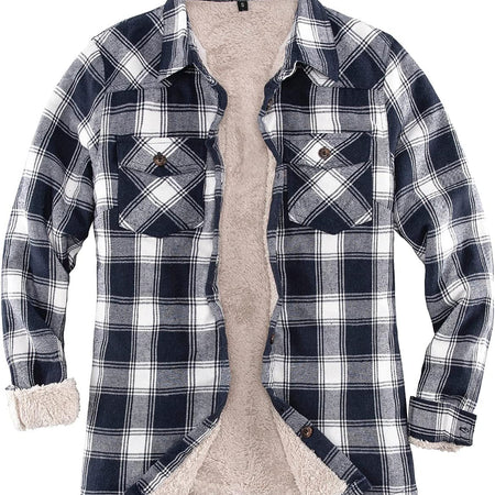 Womens Sherpa Lined Flannel Jacket with Hand Pockets, Plaid Button down Fuzzy Shirt Jackets
