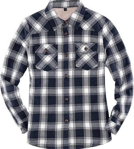 Womens Sherpa Lined Flannel Jacket with Hand Pockets, Plaid Button down Fuzzy Shirt Jackets