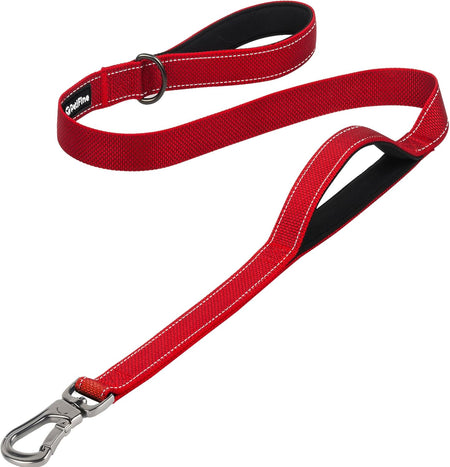 4FT Heavy Duty Dog Leash with Soft Padded Double Handle, Durable Strong Clasp Dog Leashes, Reflective Nylon Walking Lead for Large,Medium,Small Breed Dogs, Red