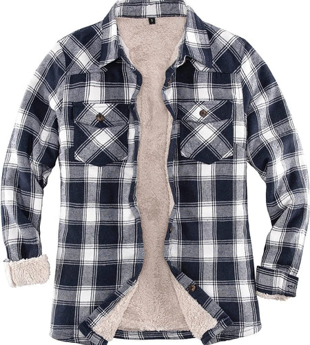 Womens Sherpa Lined Flannel Jacket with Hand Pockets, Plaid Button down Fuzzy Shirt Jackets