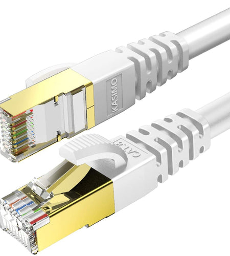 CAT 8 Ethernet Cable 30 FT,  Cat8 Internet Cable 40Gbps with RJ45 Gold Plated Connector SFTP, High Speed Gaming LAN Patch Cable, Compatible with Cat5/Cat6/Cat7, White (White, 30FT 1 Pack)