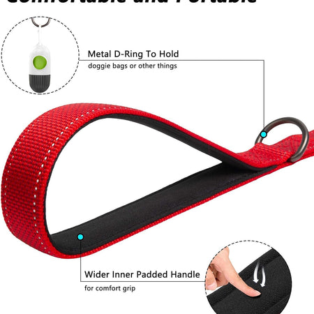 4FT Heavy Duty Dog Leash with Soft Padded Double Handle, Durable Strong Clasp Dog Leashes, Reflective Nylon Walking Lead for Large,Medium,Small Breed Dogs, Red