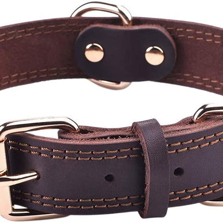 Leather Dog Collar Genuine Leather Alloy Hardware Double D-Ring 3 Best for Medium Large and Extra Large Dogs