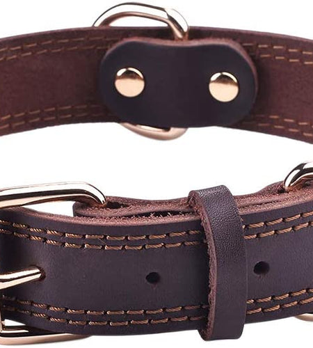 Leather Dog Collar Genuine Leather Alloy Hardware Double D-Ring 3 Best for Medium Large and Extra Large Dogs
