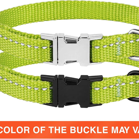 Reflective Dog Collar for a Small, Medium, Large Dog or Puppy with a Quick Release Buckle - Boy and Girl - Nylon Suitable for Swimming (7-11 Inch, Lime Green)