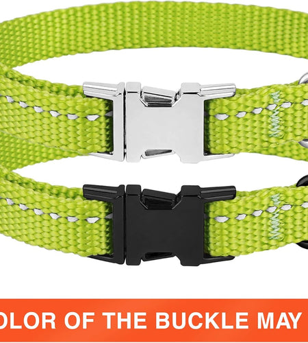 Reflective Dog Collar for a Small, Medium, Large Dog or Puppy with a Quick Release Buckle - Boy and Girl - Nylon Suitable for Swimming (7-11 Inch, Lime Green)